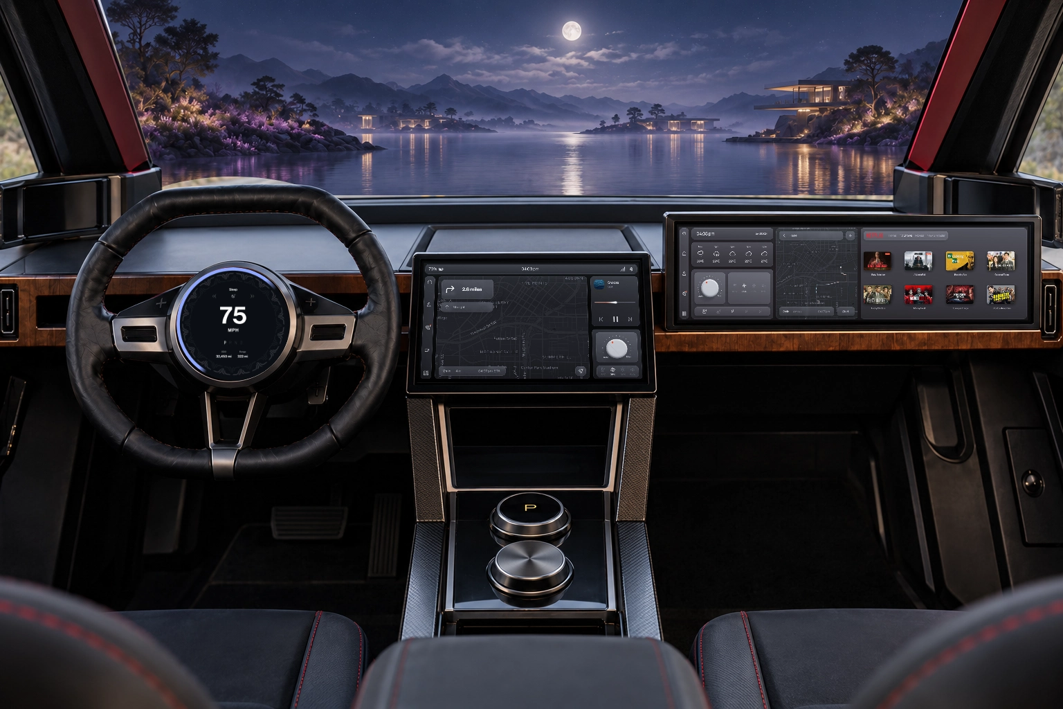 TYR Sleep mode with matching display colors and dreamlike exterior scenery